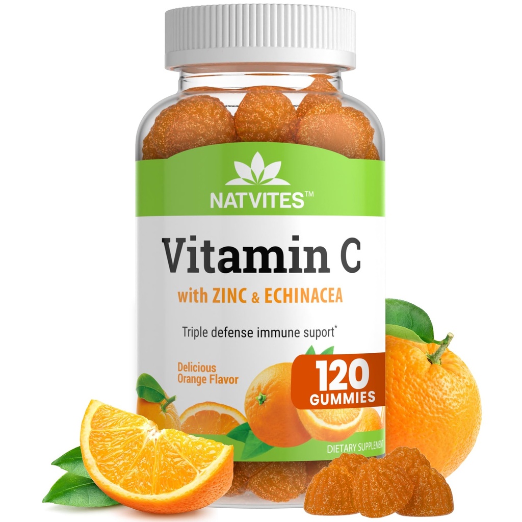 Βιταμίνη C και Zinc Gummies για ενήλικες με Echinacea και Rose Hips – Πορτοκαλί Γεύση Gummy Βιταμίνες για γυναίκες και άνδρες – Συμπλήρωμα Ανοσολογικής Υποστήριξης – Μη ΓΤΟ, Vegan, Γλουτένη, Καρύδι και Γαλακτοκομικά (120 Count)