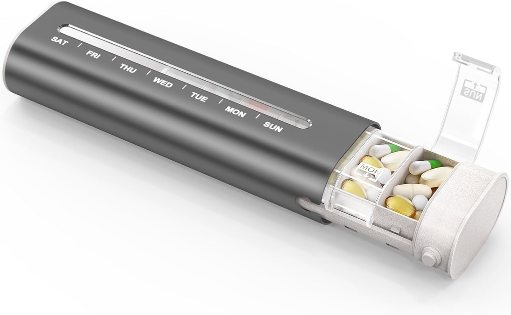 Zannaki Aluminum 7 Day Weekly Pill Organizer, Portable Travel Pill Case with Three Layer Seal, Μεγάλη Χωρητικότητα Χαριτωμένο Daily Pill Box, Hill Holder Container για Βιταμίνες, Χάπια, Συμπληρώματα και Φάρμακα