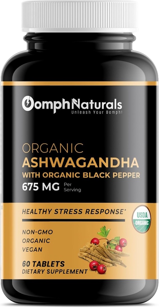 Βιολογικό Ashwagandha 675 mg, 60 Vegan Κάψουλες Καθαρή οργανική σκόνη Ashwagandha και εκχύλισμα ρίζας