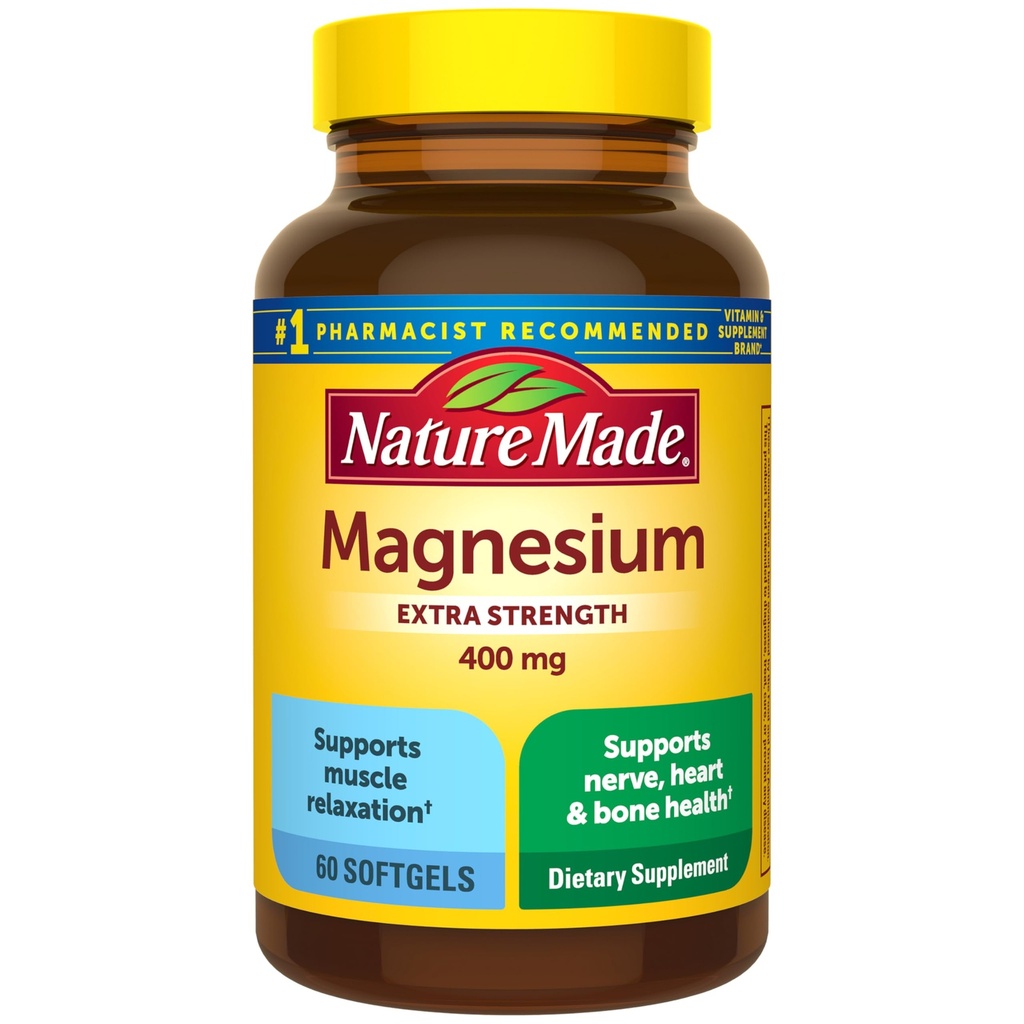 Nature Made Magnesium Oxide 400 mg Softgels, Extra Strength Magnesium Συμπληρώματα για άνδρες και γυναίκες, Υποστήριξη για τους μυς, τα νεύρα, τα οστά και την καρδιά, 60 ημέρες προσφοράς