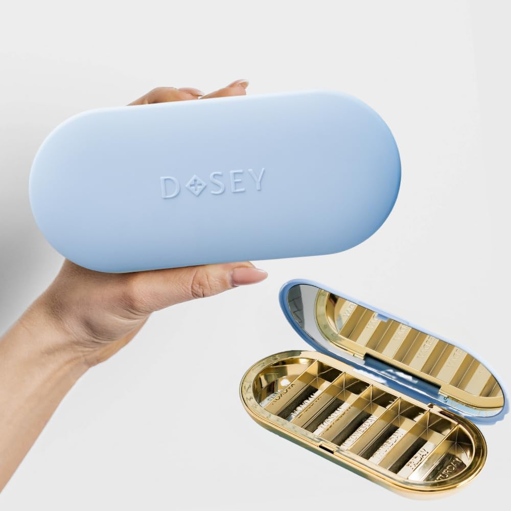 Dosey 7 Day Pill Compact Travel Pill Organizer - Pill Case με 7 Pill Διαμερίσματα για την Ιατρική Αποθήκευση & Προστασία – Κομψό & Κομψό Medication Organizer με Καθρέπτη (Blue)