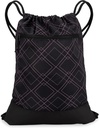Drawstring Gym Bag for Women | Durable Lightweight Gym Cinch Backpack with Graphic Designs | Great for the Gym and Sports | Black/Rose - Geometric
