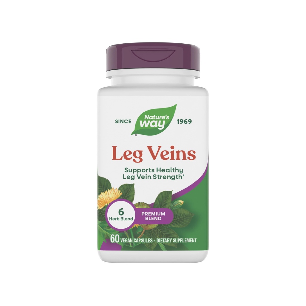 Nature's Way Leg Veins, υποστηρίζει υγιής Vein Leg Strength*, 6-Herb Blend, εκχύλισμα ίππου Chestnut και συμπλήρωμα πικραλίδας, χωρίς γλουτένη, 60 Vegan Κάψουλες (Packaging May Vary)