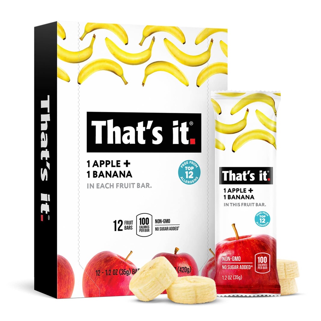 Διατροφή Μήλα + Μπανάνα 100% Φυσικό Real Fruit Bar, Παλαιό για Παιδιά & Ενήλικες, Χωρίς ΓΤΟ Ζάχαρη, Χωρίς συντηρητικά Energy Food, 14.4 Oz, Συσκευασία των 12