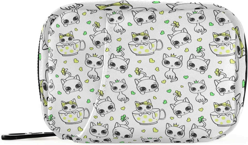 Pill Box Cat 7 Day Pill Case Travel Pill Organizer Bag with Zipper Portable Weekly Vitamin Medicine Supplement Holder Pouch Bag