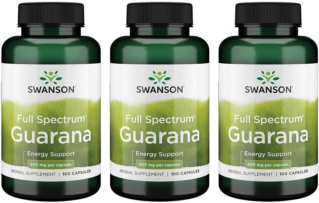 Swanson Guarana 500 Milligrams 100 Κάψουλες (3 Συσκευασία)