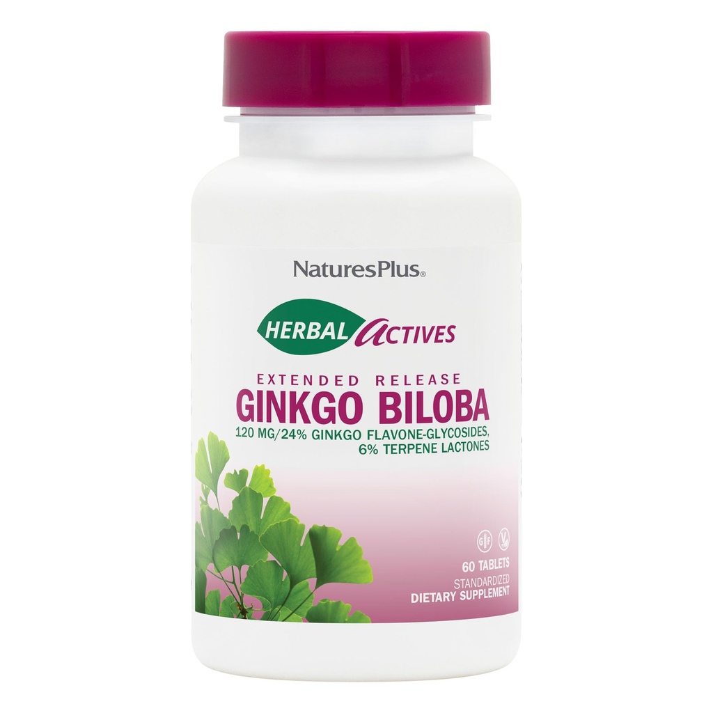 NaturesPlus Herbal Actives Ginkgo Biloba, Extended Release - 60 Tablets - Vegetarian, Gluten Free - 60 Servings