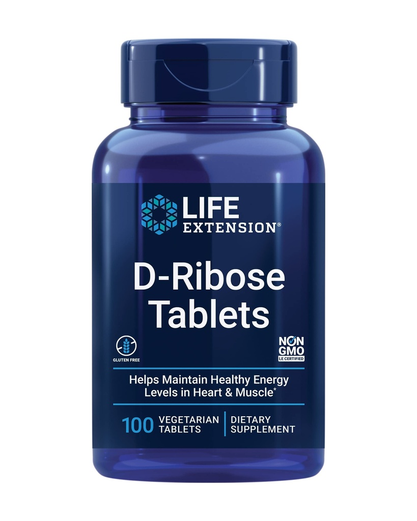 Life Extension D-Ribose Tablets, Plus Calcium, Helps Maintain Healthy Energy Levels in Heart and Muscle, Encourages the Production of ATP, Gluten-Free, Non-GMO, Vegan, 100 Vegetarian Tablets