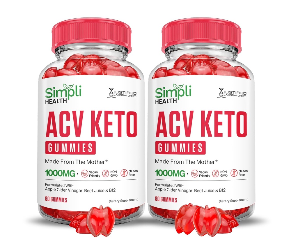 Justified Laboratories (2 Pack Simpli Health Keto ACV Gummies Advanced Formula 1000MG Μηλίτης μηλίτη μήλου με σκόνη χυμού βότανου ρόδι B12 Vegan Non GMO 120 Gummys