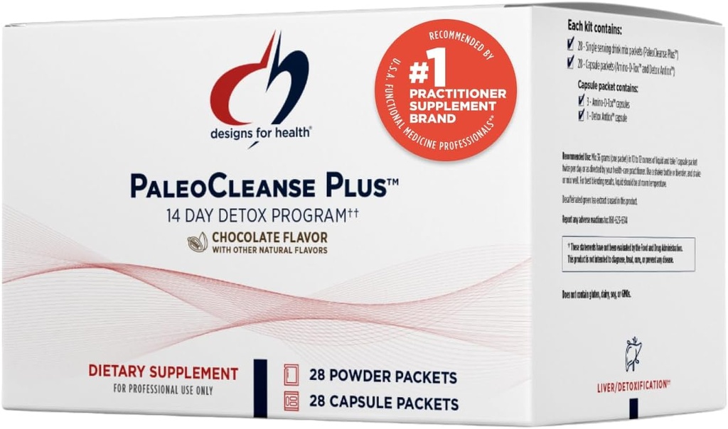 Designs for Health Pure PaleoCleanse Plus 14 Day Detox Program - Πρωτεΐνες βοείου κρέατος, Amino-D-Tox + Αντιοξειδωτικά Συσκευασίες σκόνης για ανοσοποιητική υποστήριξη, Βανίλια φράουλα (28 αναμείξεις ποτών + 28 συσκευασίες καψακίων)