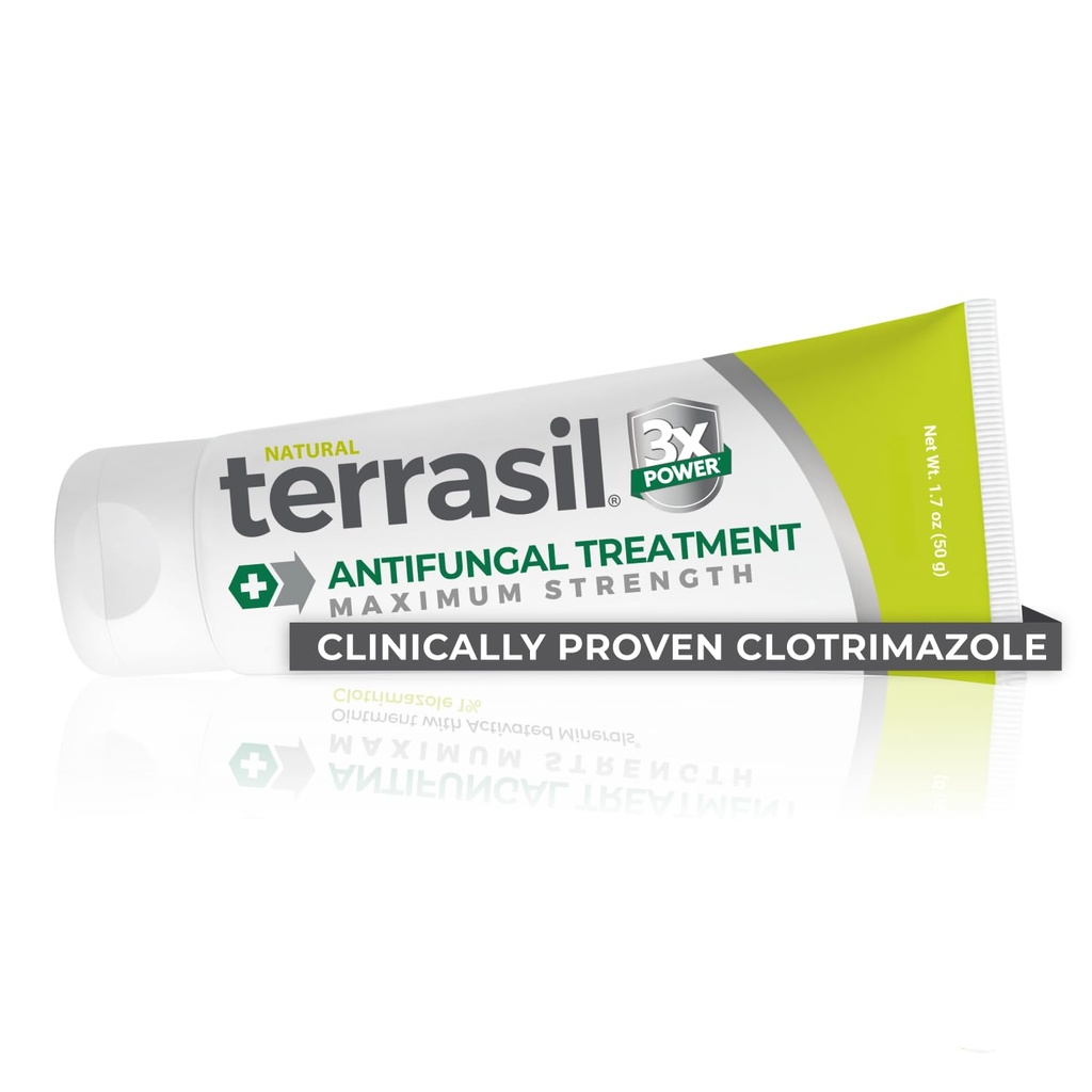 terrasil Clotrimazole Αντιμυκητιασική Κρέμα, Ανακούφιση για Μυκητιασικές Λοιμώξεις, Jock Itch, Athletes Foot, Ringworm για Άνδρες & Γυναίκες, Κλινική Αποδεδειγμένη Θεραπεία του Δέρματος Fungus. Επιλέξιμες FSA-HSA (1.7oz)