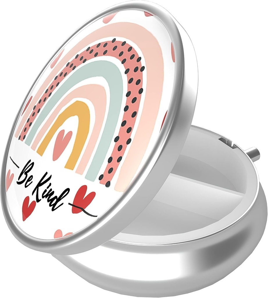 Κουτί χαπιών, 3 διαμέρισμα Φορητό ταξιδιωτική ιατρική κουτί με καθρέφτη, συμπαγές και χαριτωμένο, ταιριάζει σε πορτοφόλι και τσέπη, ιατρική και βιταμίνη Organizer (Ουράνιο τόξο)