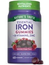 Nature's Truth Iron Gummies | 60 Count | Vegan, Non-GMO & Gluten Free Supplement | with Zinc & B Vitamins | Grape Flavor