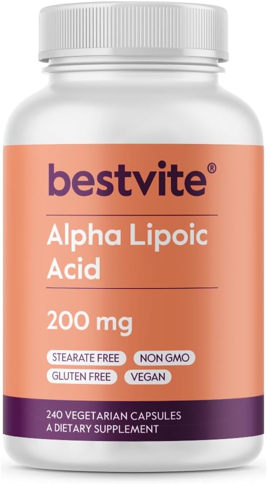 BESTVITE Alpha Lipoic Acid 200mg (ανά καψάκιο) (240 κάψουλες για χορτοφάγους) - Όχι Stearates - Vegan - Χωρίς γλουτένη - Μη ΓΤΟ