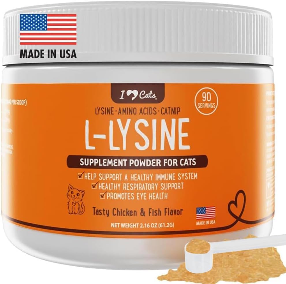iHeartCats L-Lysine για γάτες - ανοσοποιητικό και αναπνευστικό συμπλήρωμα για γάτες - Cat Sneezing & Runny Nose Relief - L-Lysine Powder with Cat Nip - Κοτόπουλο & Σολομός Γεύση