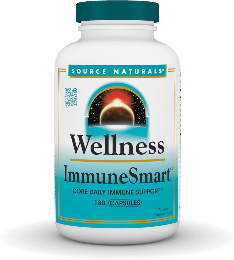 Source Naturals Wellness ImmuneSmart - για Core Daily Immune Support*, με Βιταμίνες A, C, και D, Ψευδάργυρος, Elderberry, Echinacea, Andrographis, Turkey Tail and Garlic - 180 Κάψουλες