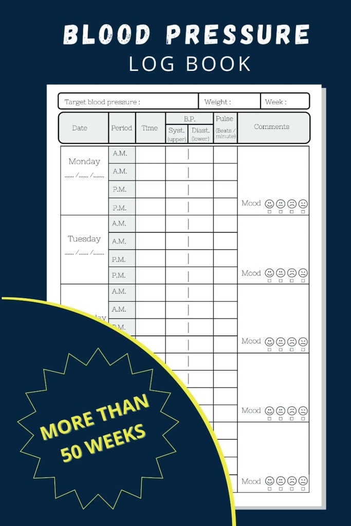 Βιβλίο καταγραφής πίεσης αίματος: Απλός ημερήσιος ανιχνευτής για εγγραφή και παρακολούθηση της πίεσης αίματος στο σπίτι