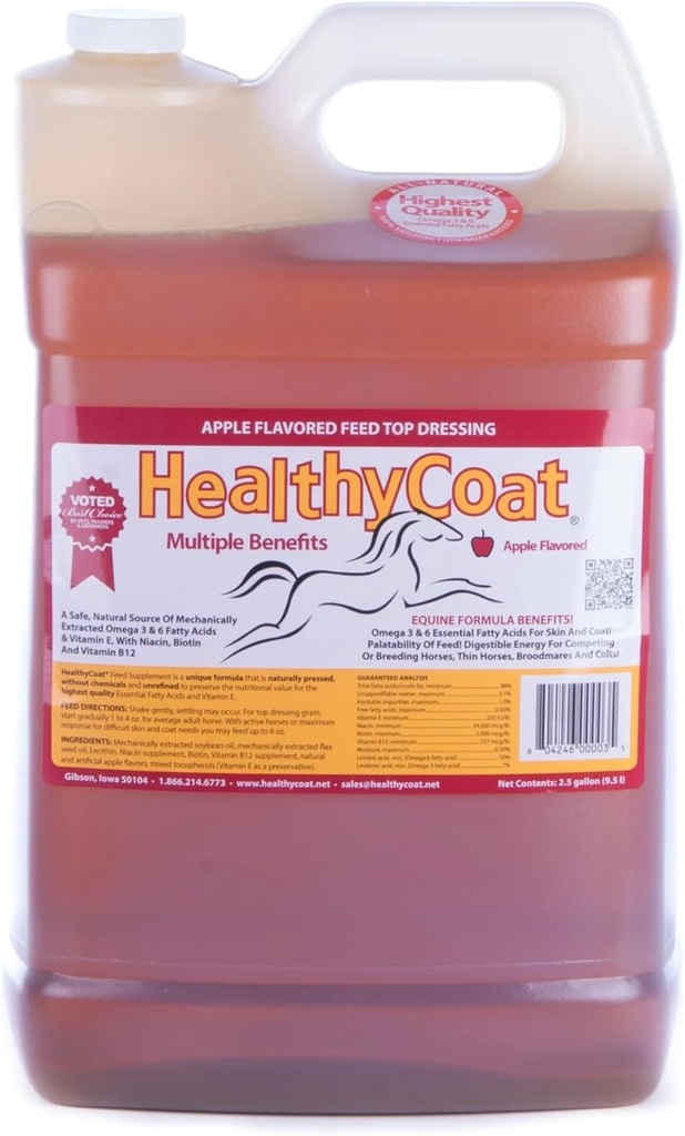 HealthyCoat συμπλήρωμα ζωοτροφών για τα άλογα: 2.5 Gallon. Δέρμα, Κάλυμμα, Κατάσταση σώματος, Απόδοση, Αλλεργίες, ανοσοποιητικό σύστημα, Hoof, Κοινή, Ωμέγα 3 & 6 Λιπαρά Οξέα