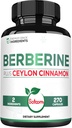 Berberine with Ceylon Cinnamon Supplement - 1500mg Extra Strength for Immune System, Digestive Health, Body Management & Energy Production - 270 Capsules - Gluten-Free, Non-GMO