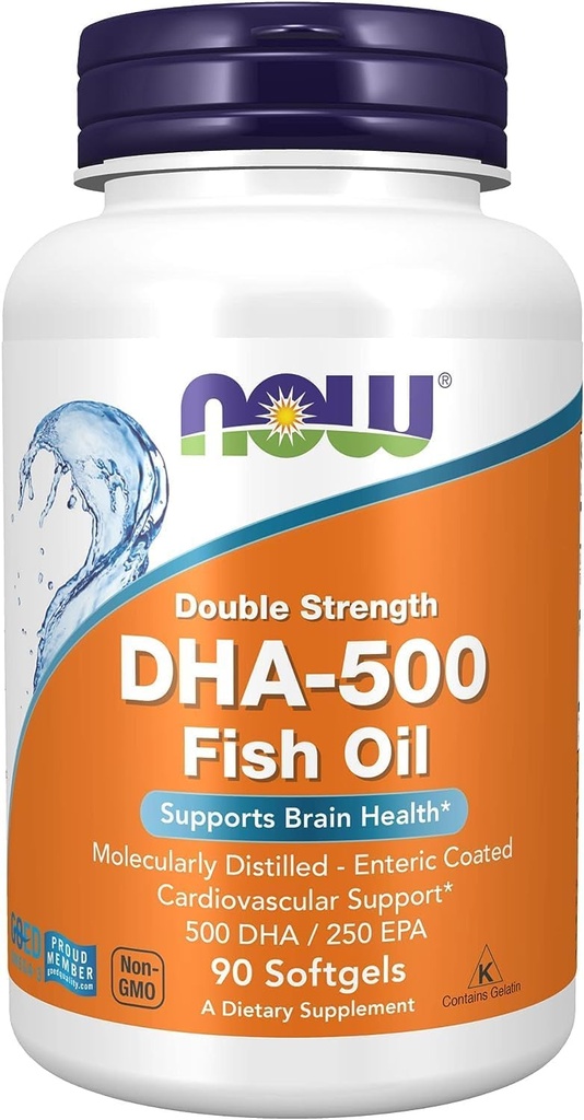 Τώρα τρόφιμα DHA- 500 mg Υποστηρίζει Γνωστική λειτουργία, 90 sgels