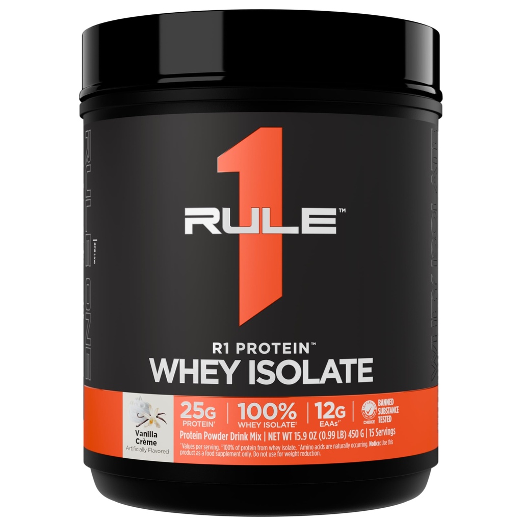 Κανόνας 1 R1 Πρωτεΐνες Whey Isolate - με 25g Πρωτεΐνη & 6g BCAA Αποκλειστικά από Απομονωμένες & Υδρολυμένες Πηγές για την αποκατάσταση προπόνησης (1 λίρα *, Vanilla Creme)