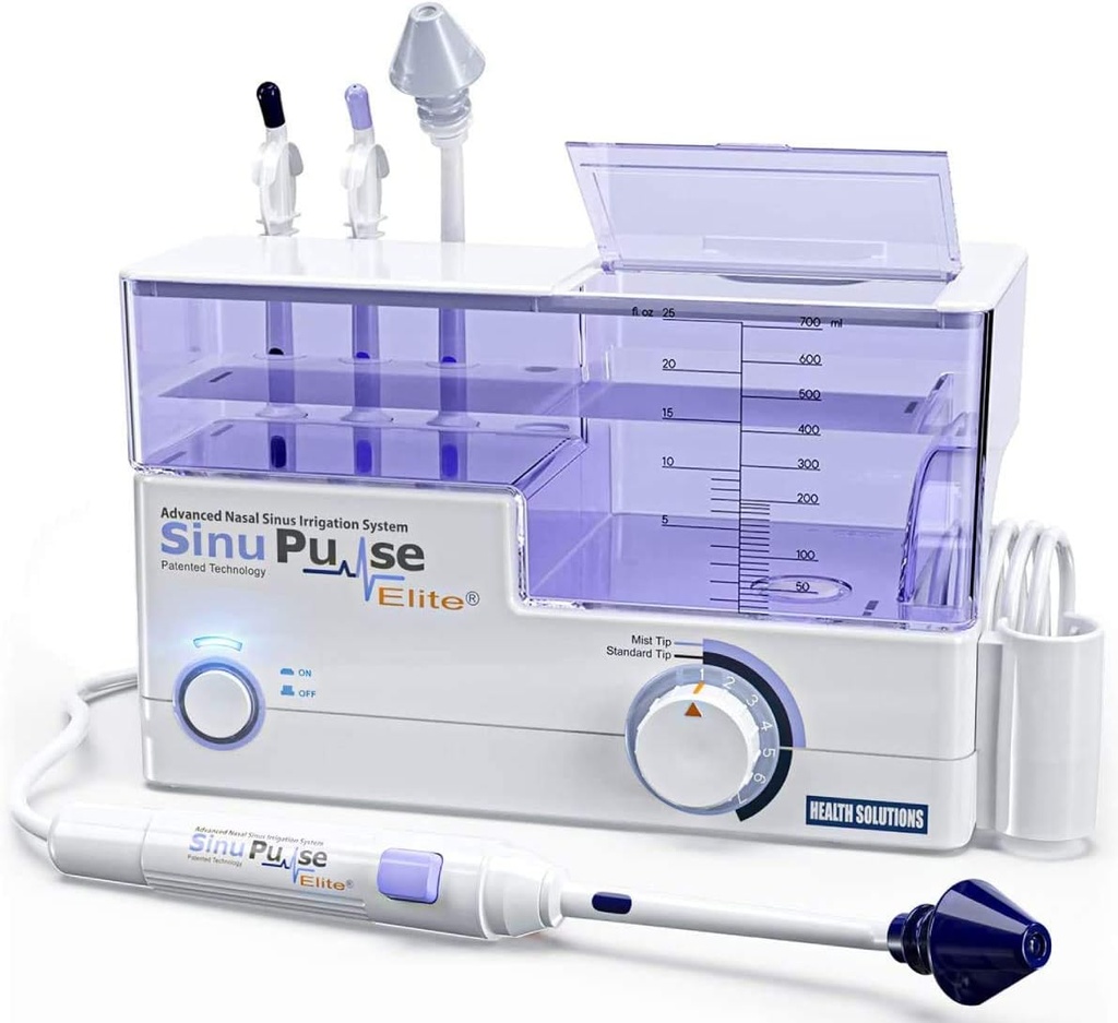 SinuPulse Elite Advanced Ρινική Άρδευση Σύστημα με 30 SinuAir Saline Packets, Pulsating Ρινική Συμφόρηση Relief & Sinus Sinus Rinse Machine, Πιο αποτελεσματική από Neti Pot ή Spray μύτης