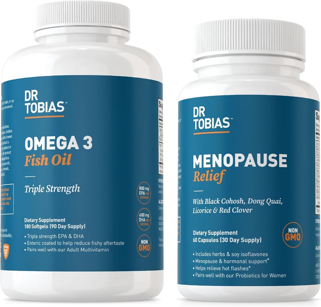 Dr. Tobias Omega 3 Fish Oil and Menopause Relief for Women, Ενδοκρινική Υποστήριξη με Essential Omega 3s, Hot Flashs and Night Sweats Συμπληρώματα, Μη ΓΤΟ
