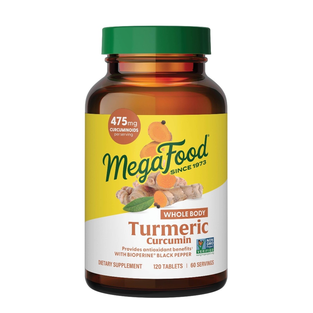 MegaFood ολόκληρου του σώματος Turmeric Curcumin Supplement - Turmeric Supplement With Black Pepper & Vitamin C - 475 mg Κουρκουμινοειδή ανά υπηρεσία - Αντιοξειδωτικό & Ανοσοποιητική Υποστήριξη - Vegan - 120 Tablets, 60 Servings