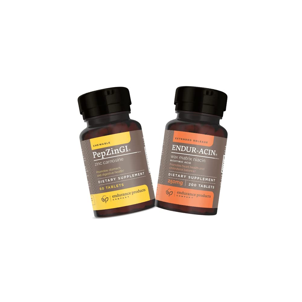 Endur Zinc - PepZinGI 75mg για την ανοσοκατασταλτική λειτουργία & Digestive Health Support 60 Μασώμενα δισκία και Endur-ACIN 250mg Νιασίνη - Εκτεταμένη απελευθέρωση για την βέλτιστη απορρόφηση & χαμηλής θερμοκρασίας βιταμίνη B-3, 200 δισκία