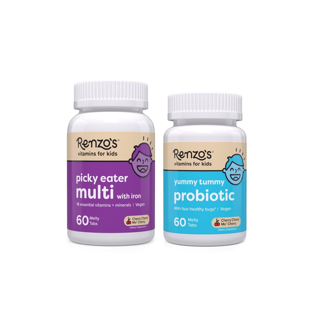 Renzo's Vitamins Happy Tummies Bundle, Probiotics for Kids and Picky Eater Kids Multivitamin
