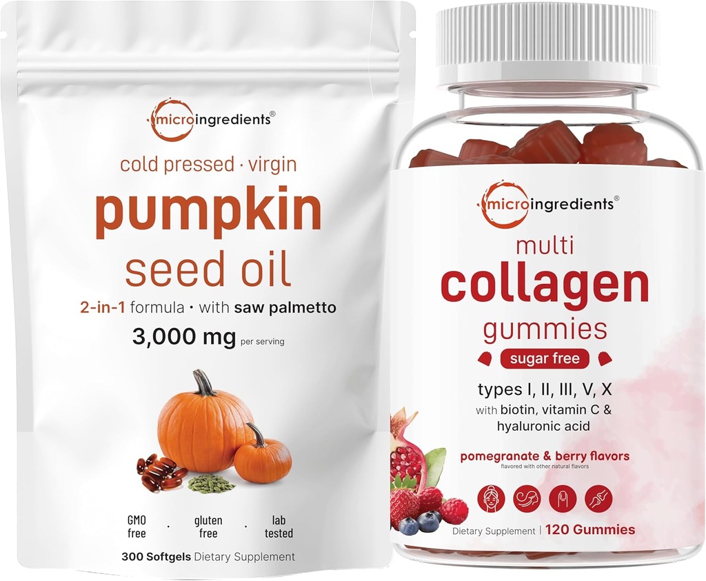 Micro Συστατικά Pumpkin Seed Oil με πριόνι Palmetto 3.000mg Softgels & Multi Collagen Peptide Gummies 
