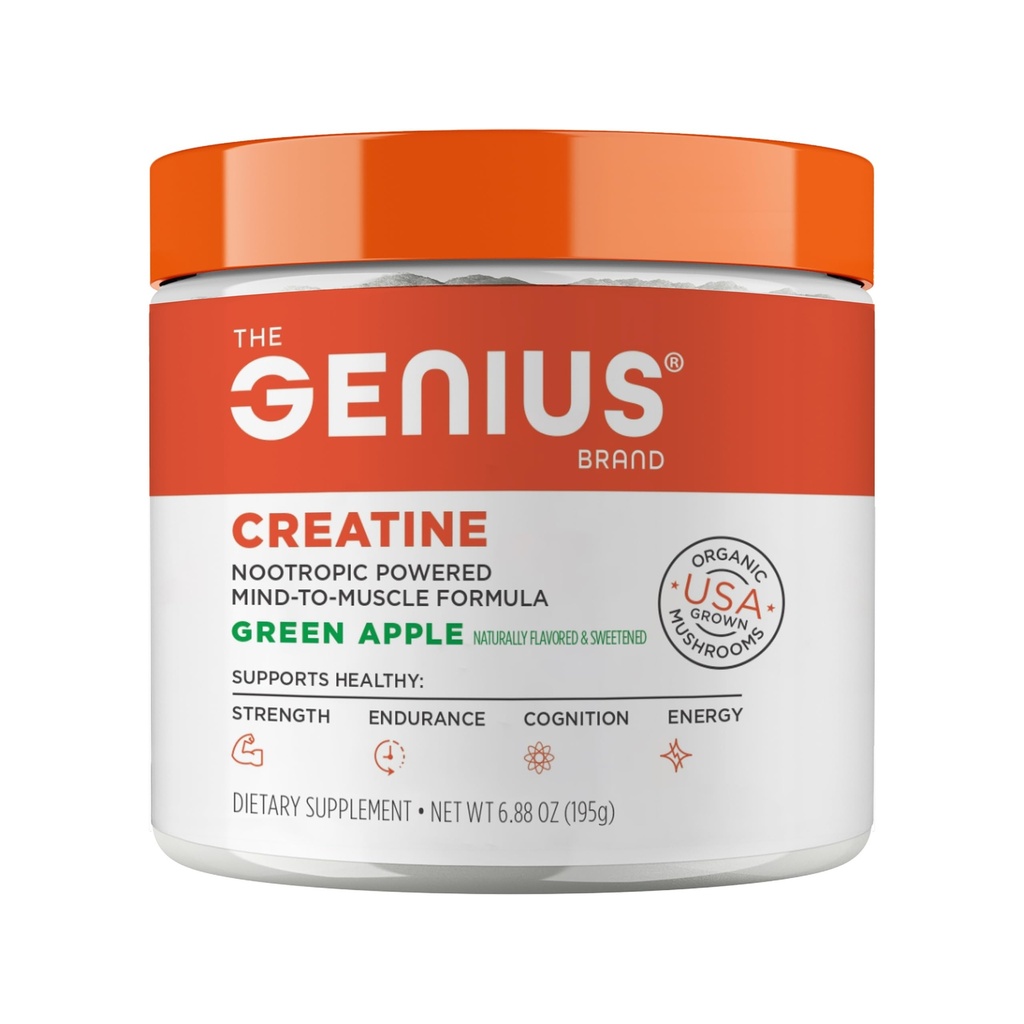 Ιδιοφυές μικρονίδιο Creatine Monohydrate Powder, Post συμπλήρωμα προπόνησης, Πράσινο μήλο - 100% Φυσικά Γεύση & Γλυκασμένα - Υποστηρίζει μυϊκό κτίριο, Κυτταρική Ενέργεια & Γνωστική λειτουργία – 195g