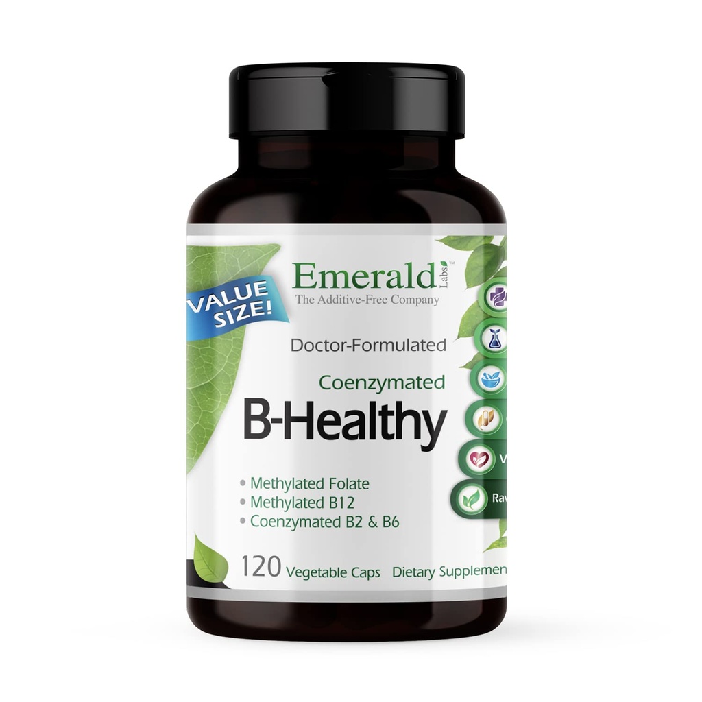 EMERALD LABS B-Healthy - Vegan Vitamin B Complex - Περιλαμβάνει μεθυλιωμένο Φολικό Οξύ & Full Spectrum B Βιταμίνες - Υποστηρίζει ανοσοποιητικό, εγκέφαλο & καρδιά Υγεία * - 120 κάψουλες λαχανικών