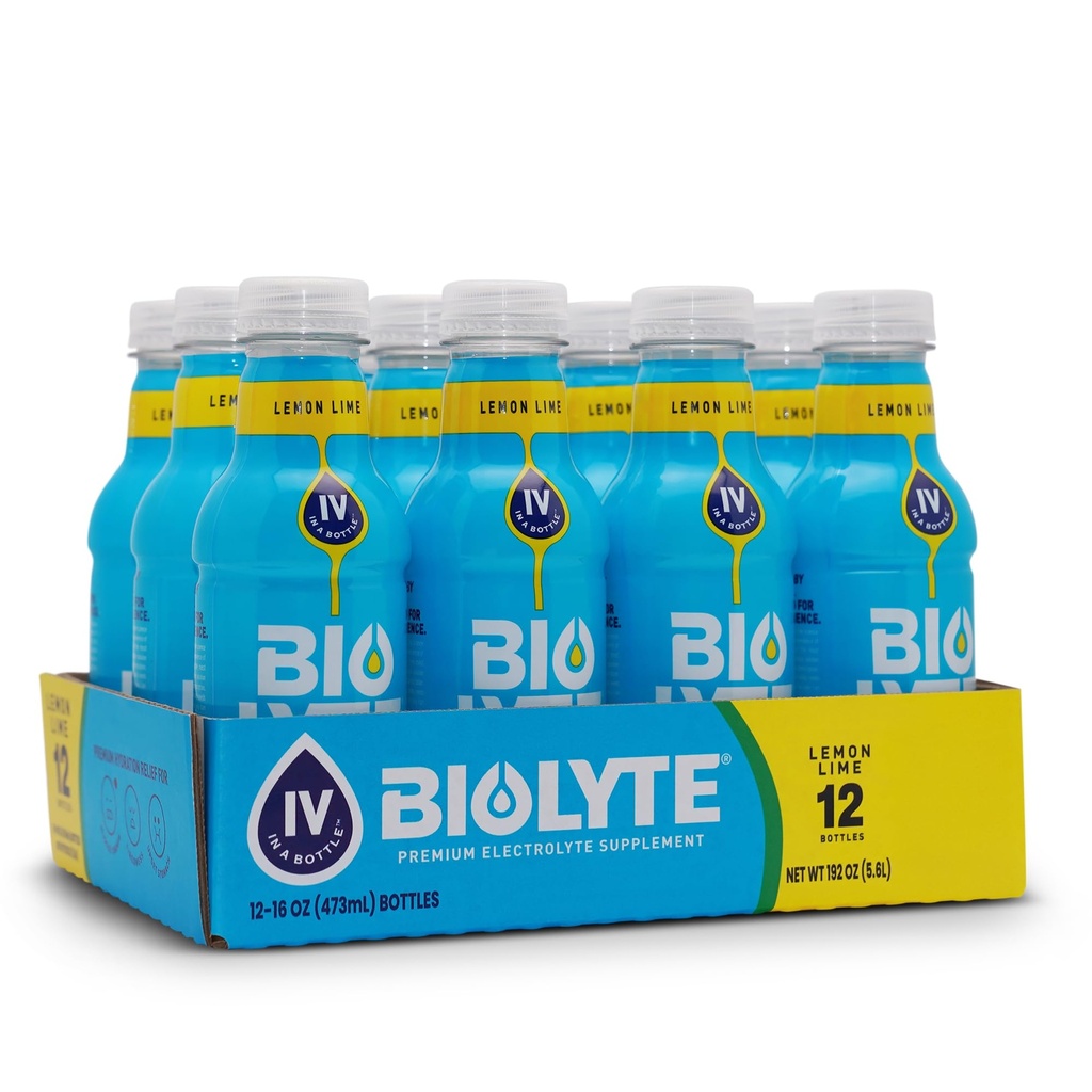 BIOLYTE Electrolyte Drink - Doctor-Formulated Hydration Drink, HSA & FSA Electrolytes Νερό, Χημειοθεραπεία Πρέπει να έχει για γυναίκες και άνδρες, Rehydration IV υγρό σε ένα μπουκάλι - λεμόνι Lime, 16 Fl Oz (12 Pack)