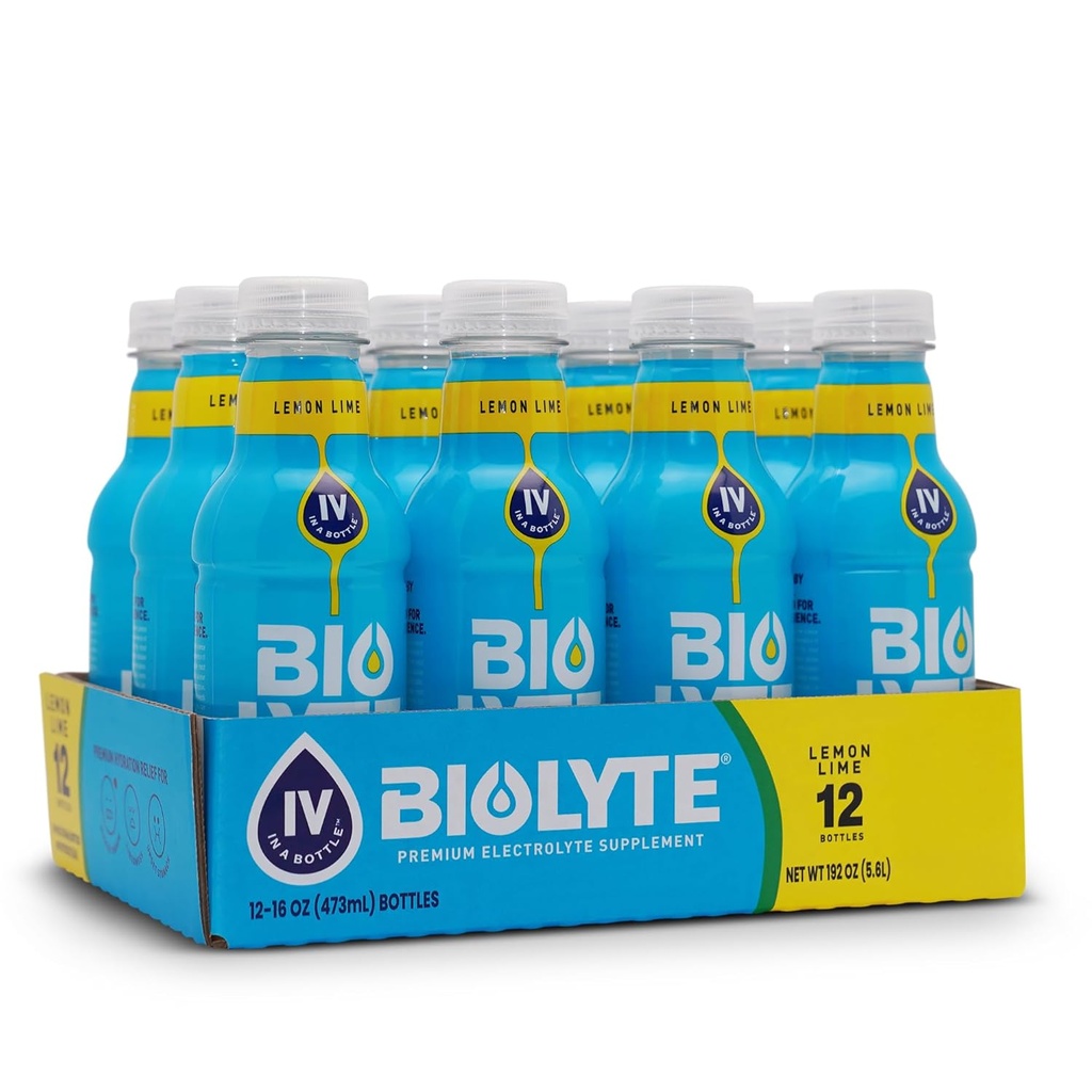 BIOLYTE Electrolyte Drink - Doctor-Formulated Hydration Drink, HSA & FSA Electrolytes Νερό, Χημειοθεραπεία Πρέπει να έχει για γυναίκες και άνδρες, Rehydration IV υγρό σε ένα μπουκάλι - λεμόνι Lime, 16 Fl Oz (12 Pack)