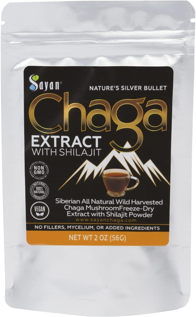 Sayan Siberian Chaga Mushroom Extract with Shilajit Powder (2 oz) – Βιολογικό Αντιοξειδωτικό Τσάι – Υποστήριξη ανοσοποιητικού και συστήματος διήθησης – Fulvic Acid Supplement – Ενέργεια & Καθαρότητα – Χωρίς πληρωτικά