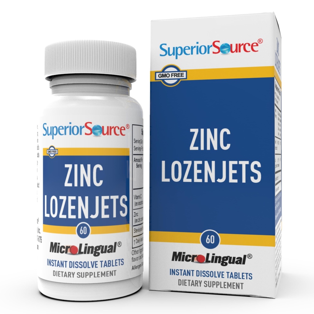 Superior Source Zinc Lozenjets - Συμπλήρωμα υποστήριξης ανοσοποιητικού συστήματος - Trace Mineral Supplement Aids Systems & Functions - Συμπλήρωμα ψευδαργύρου για γυναίκες & άνδρες - 60 στιγμιαία δισκία διάλυσης