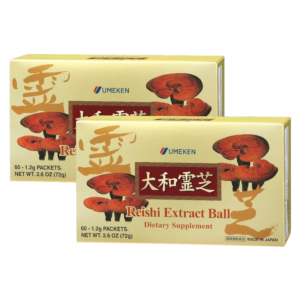 Umeken Reishi Mushroom Extract Μπάλες, συμπυκνωμένες, Ιαπωνικό συμπλήρωμα μανιταριών Reishi με Beta Glucan, συμπυκνωμένο σε μορφή μπάλας, 4 μήνες προσφοράς, 60 πακέτα, πακέτο των 2