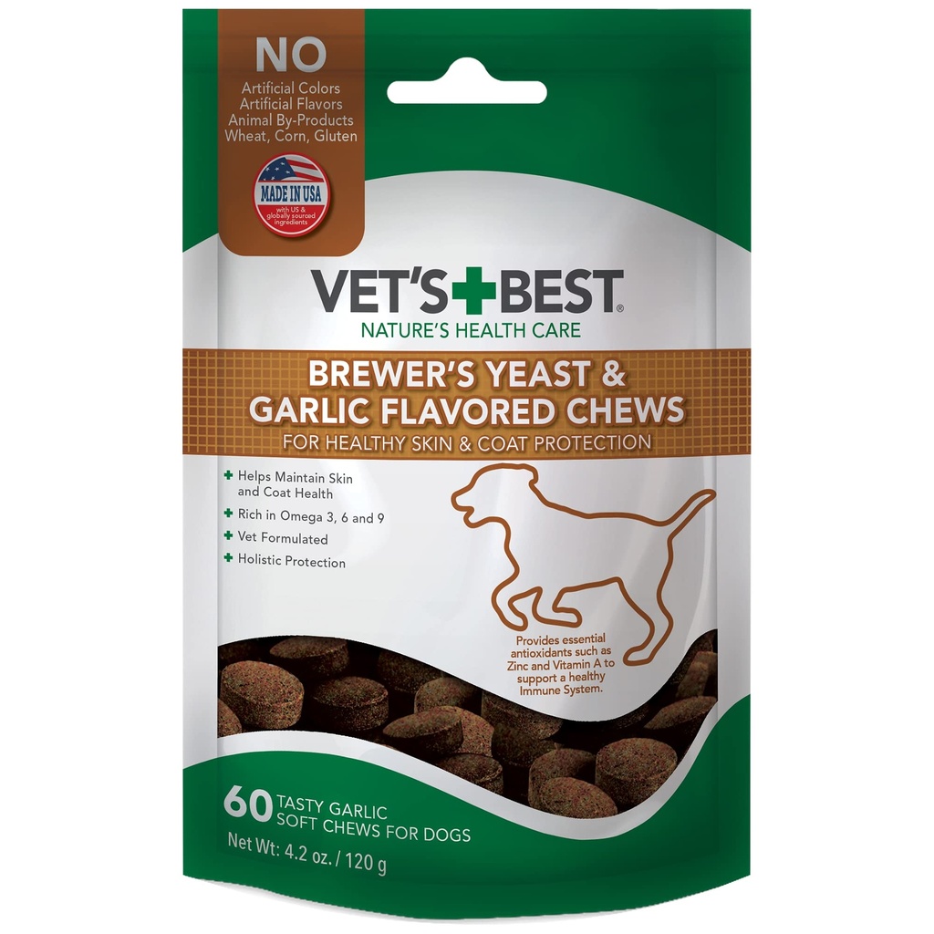 Βετ's Best Brewer’s Yeast & Garlic Chews, Omega 3 for Dogs Healthy Skin & Coat Protection for Dogs, Dog Formated with Veterinary Recommended Dossion, Σκόρδο Συμπληρώματα, 60 ct