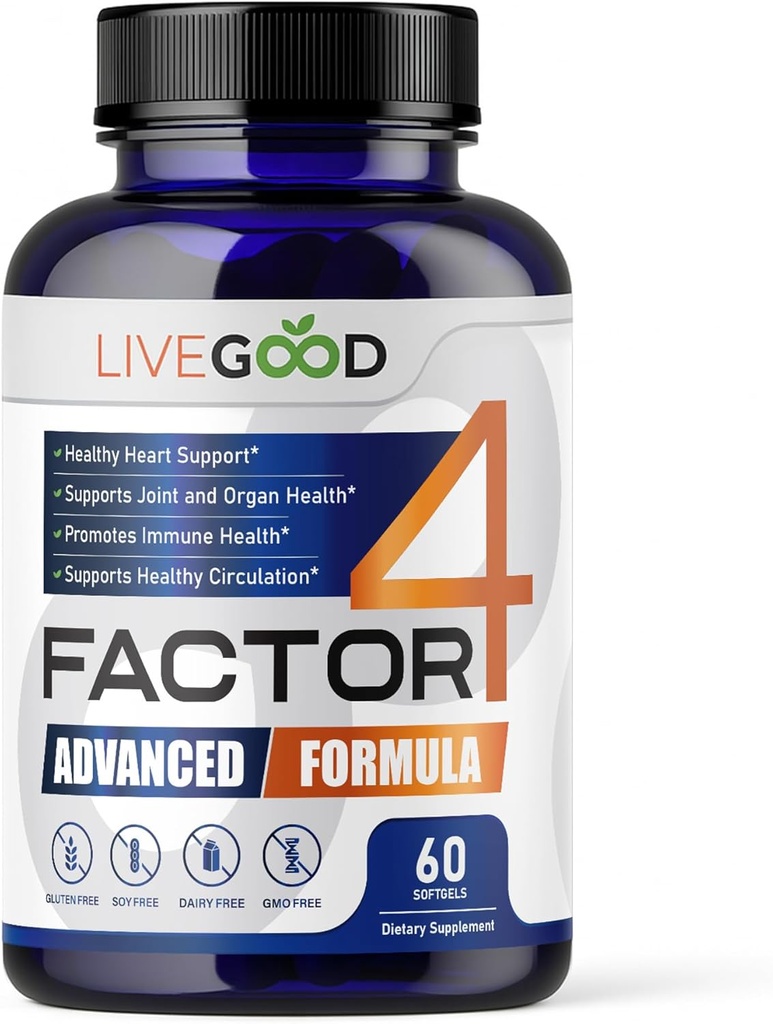 LIVEGOODTM Παράγοντας 4, Ωμέγα 3 ιχθυέλαιο με EPA & DHA, CoQ10, και Turmeric, Advanced Q10 Coenzyme & CoQ10 Συμπληρώματα, DHA συμπληρώματα για την καρδιά, κοινή & ανοσοποιητική υποστήριξη, Made in USA, 60 Count,