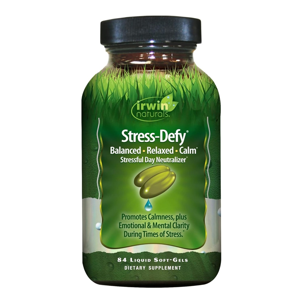Irwin Naturals Stress-Defy - 84 Liquid Soft-Gels - Προάγει την ηρεμία και την χαλάρωση - με Rhodiola & L-Theanine - 84 Services