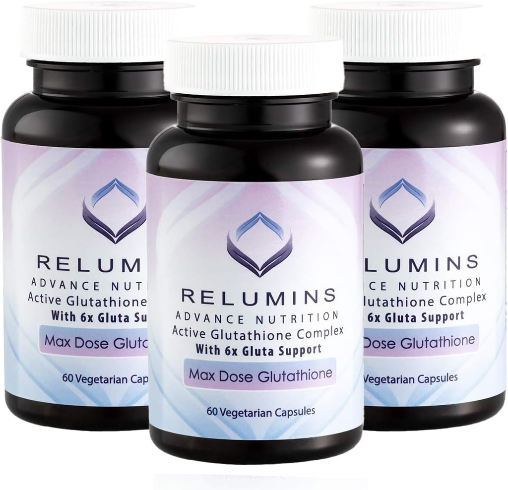 Relumins Advance White Active Glutathionone Complex - Max Dose 900mg Glutathione με 6X Boosters, ALA & NAC - Αντιγηραντικό συμπλήρωμα δέρματος Brightening - 60 Caps x 3 μπουκάλια