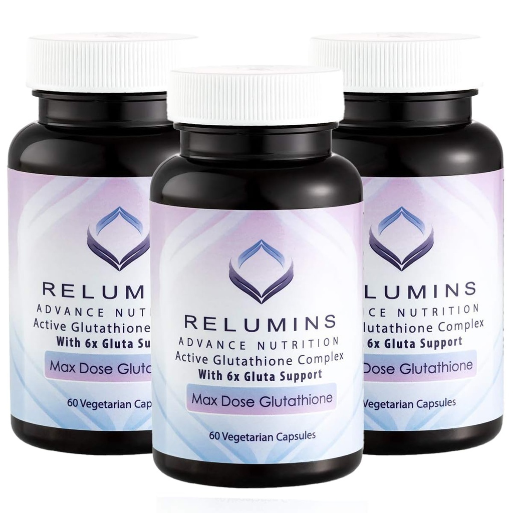 Relumins Advance White Active Glutathionone Complex - Max Dose 900mg Glutathione με 6X Boosters, ALA & NAC - Αντιγηραντικό συμπλήρωμα δέρματος Brightening - 60 Caps x 3 μπουκάλια