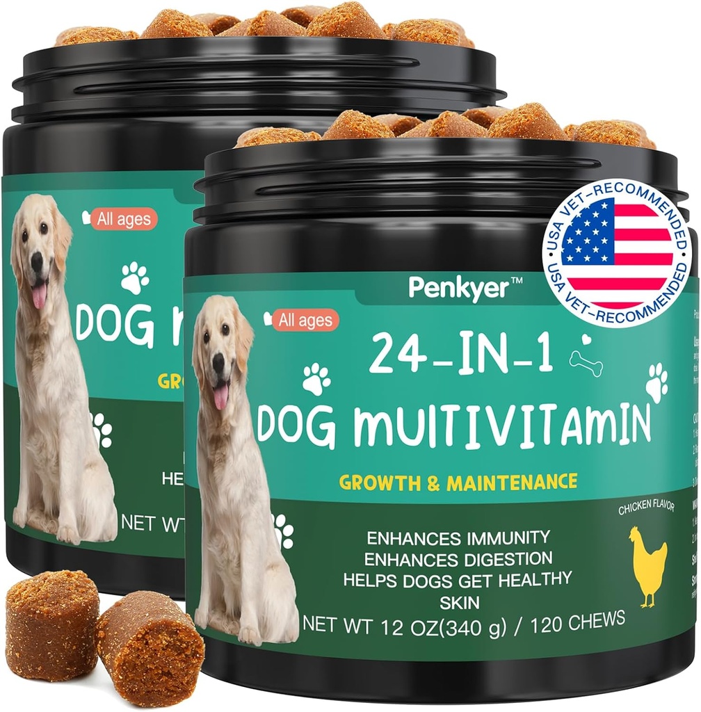 Βιταμίνες και συμπληρώματα, Senior & Puppy Multivitamin για σκύλους Υποστήριξη με γλυκοζαμίνη Chondroitin Omega Probiotics - Σκύλος Πολυβιταμίνες Μασώμενα για Hip & Joint, Δέρμα, Ανοσοποιητικό - (Chicken 240 Ct)
