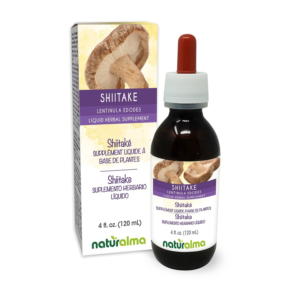 Naturalma Shiitake (Lentinula edodes) Fungus or Mushroom Alcohol-Free Tincture 4 fl oz Liquid Extract in Drops | Herbal Supplement | Vegan | Product of Italy