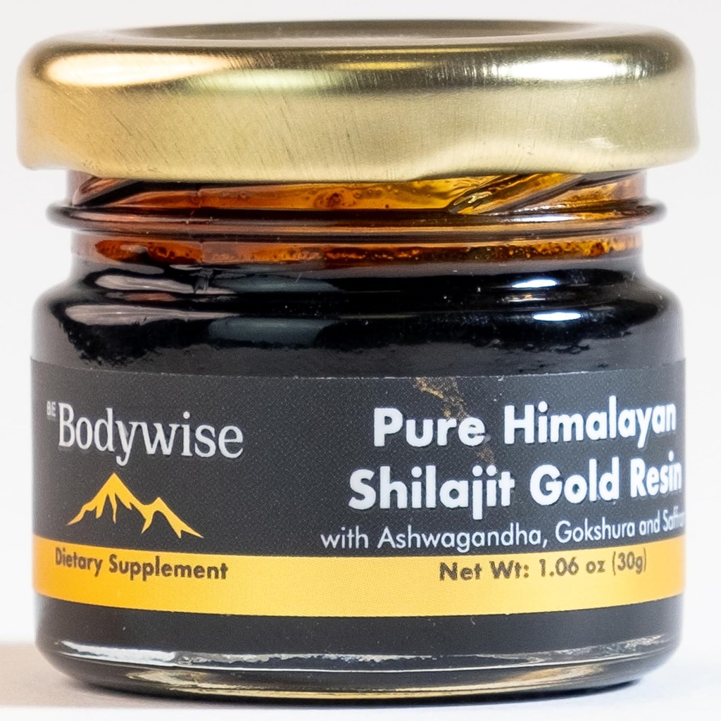 Be Bodywise Pure Himalayan Shilajit Resin Gold I Lab Tested I Ashwagandha, Gokshura & Saffron I Fulvic Acid & Trace Minerals I Shilajit for Men & Women 