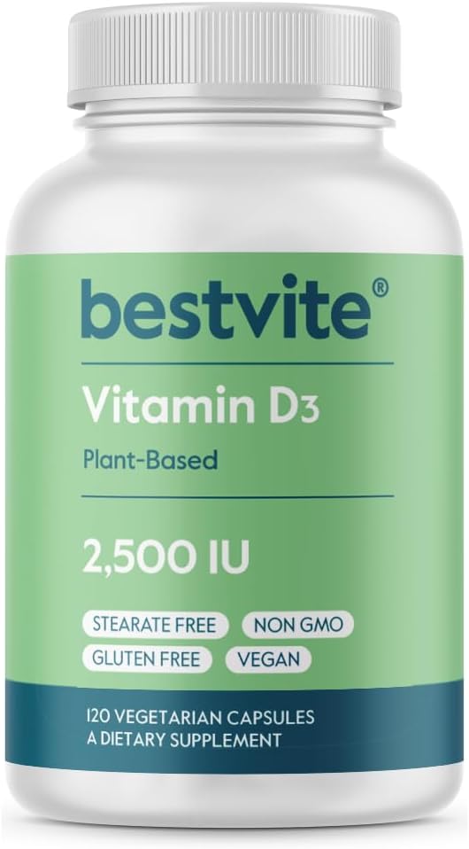 BESTVITE Vegan Vitamin D3 2500 IU (120 κάψουλες χορτοφάγων) - Δεν Stearates - Vegan - Μη ΓΤΟ - Χωρίς γλουτένη