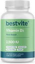 BESTVITE Vegan Vitamin D3 2500 IU (120 κάψουλες χορτοφάγων) - Δεν Stearates - Vegan - Μη ΓΤΟ - Χωρίς γλουτένη