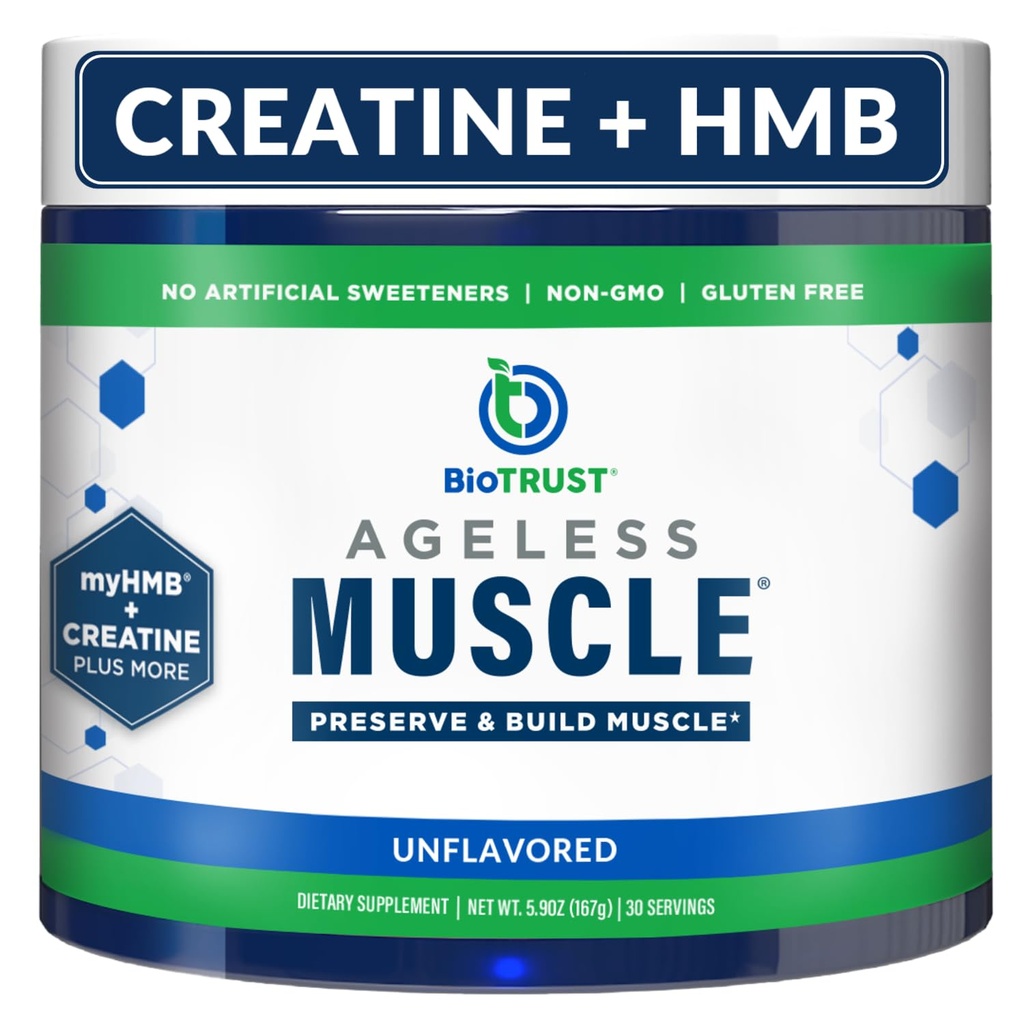 BioTrust Ageless Muscle Builder - Creatine HMB σε σκόνη με βιταμίνη D3 & Betaine - Build & Preserve Φυσικά μείωση της μυϊκής μάζας & δύναμης - Χωρίς γεύση, 30 Υπηρεσίες