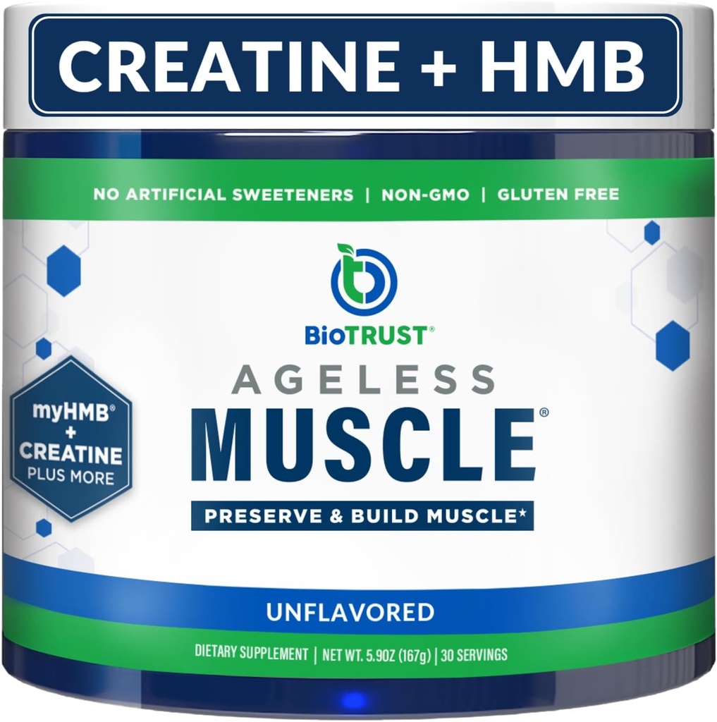 BioTrust Ageless Muscle Builder - Creatine HMB σε σκόνη με βιταμίνη D3 & Betaine - Build & Preserve Φυσικά μείωση της μυϊκής μάζας & δύναμης - Χωρίς γεύση, 30 Υπηρεσίες